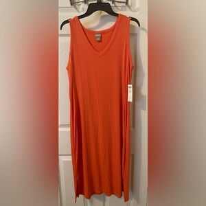 Chico's Zenergy Sleeveless V-neck Ribbed Trim Midi Dress Tangelo Orange Size Med